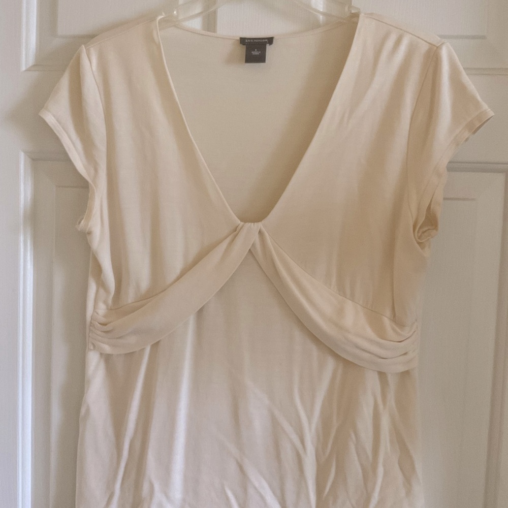 Ann Taylor Cream Short Sleeve Blouse
